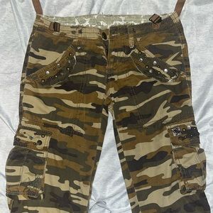 Vintage y2k miss me camo lowrise cargo jeans rhinestones